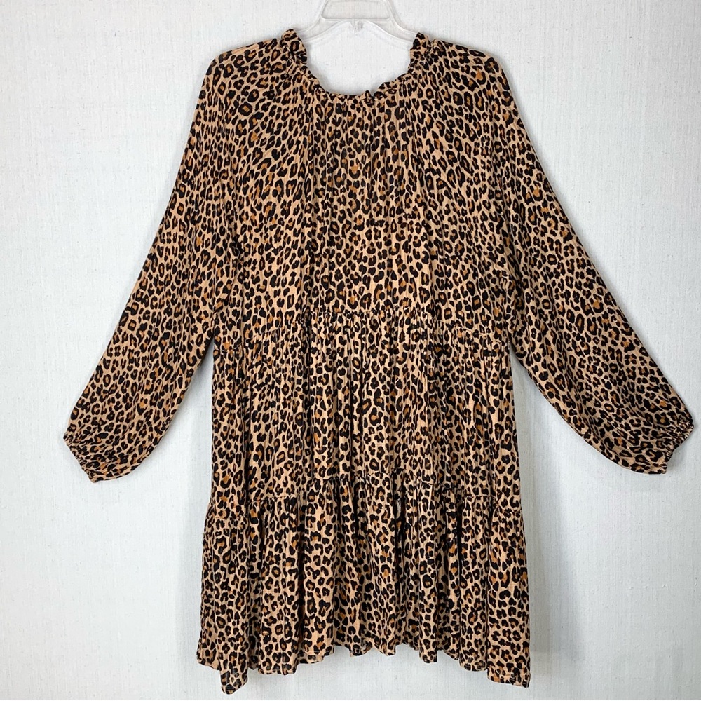 Wonderly NWT Leopard Print Long Sleeve V-Neck Tiered Skirt Mini Dress - Size 3X - Picture 9 of 16